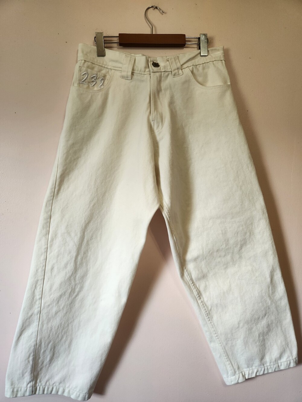Digits 238 Robo Denim Baggy Wide Leg Jeans Cream White Cyber Y2K Streetwear Sz S